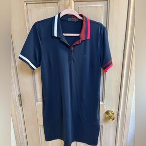Navy Blue Polo Dress with Red and White Accents